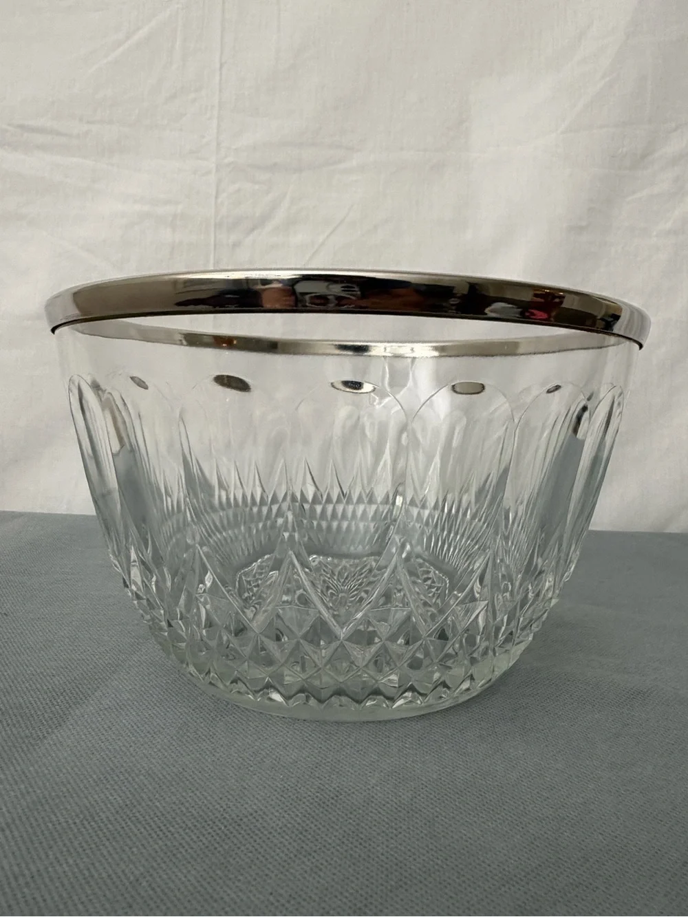 Crystal Glass Bowl with Silver Rim Cut Glass Vintage (F244)